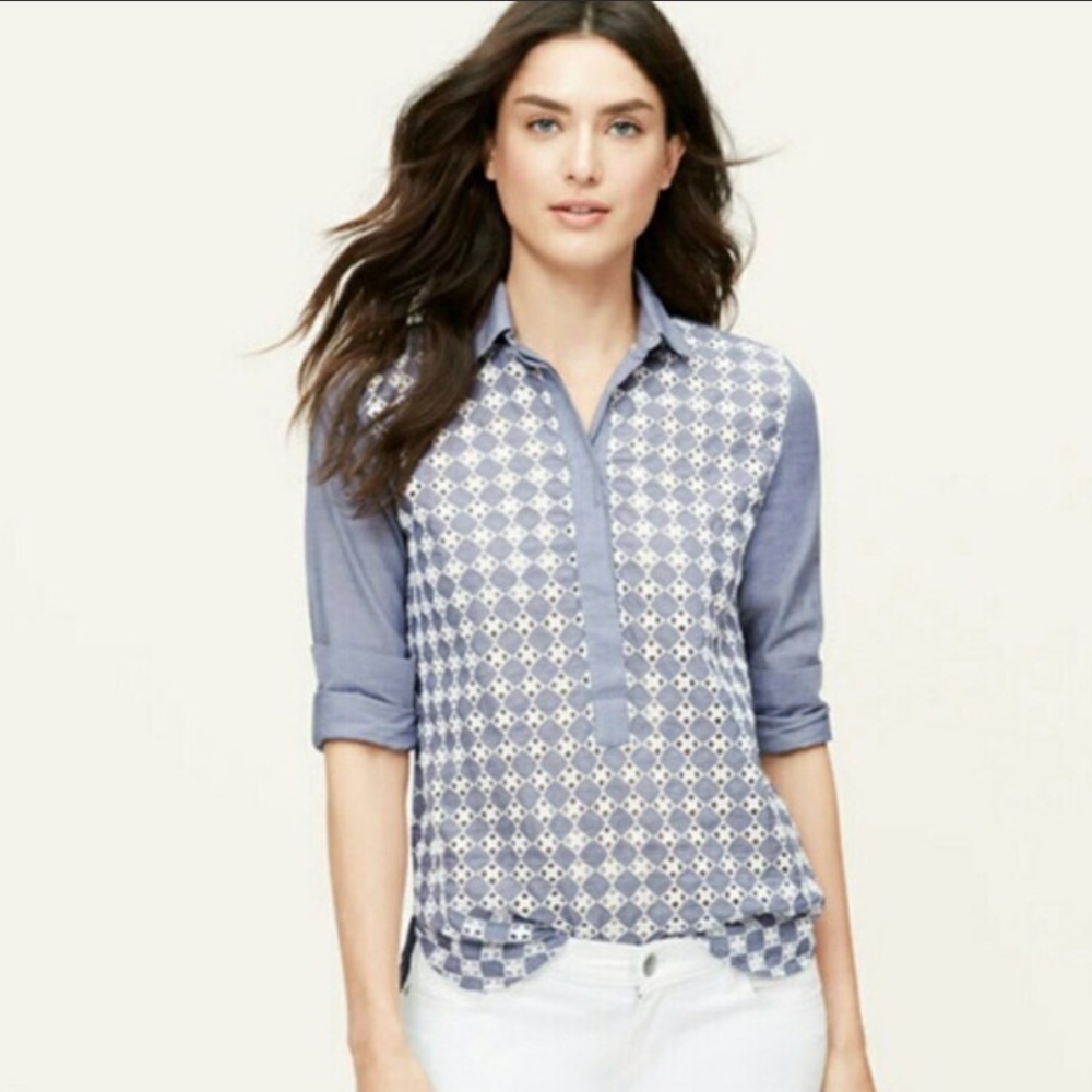 Loft The Softened Shirt Eyelet Chambray